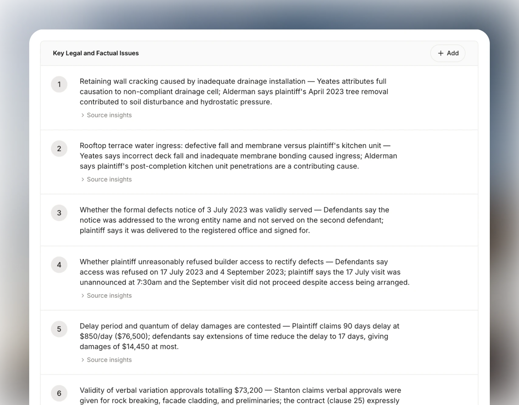 Juriton key legal and factual issues