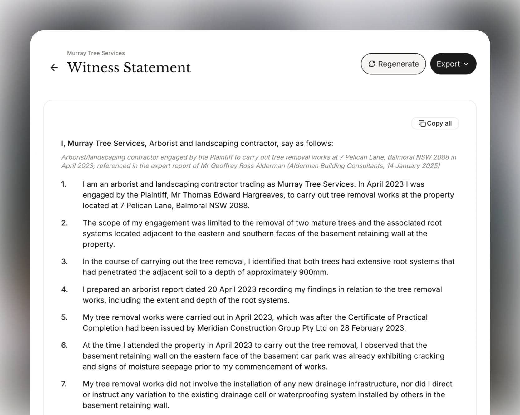Juriton preparing a structured witness statement